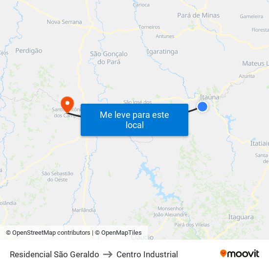 Residencial São Geraldo to Centro Industrial map