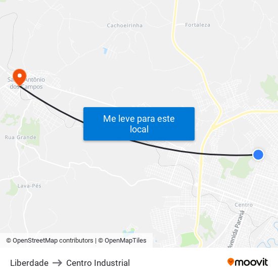 Liberdade to Centro Industrial map