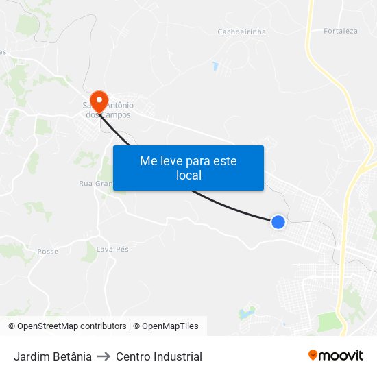 Jardim Betânia to Centro Industrial map