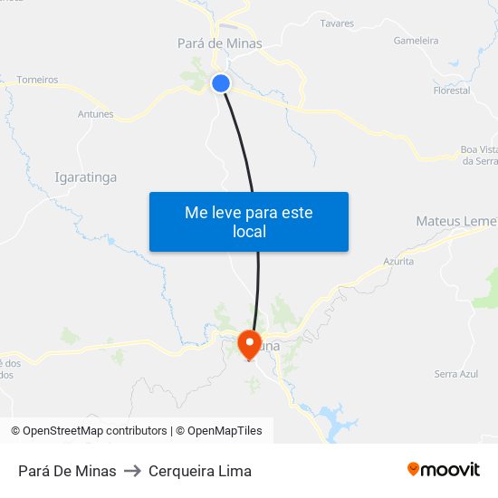 Pará De Minas to Cerqueira Lima map