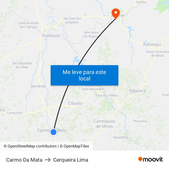 Carmo Da Mata to Cerqueira Lima map
