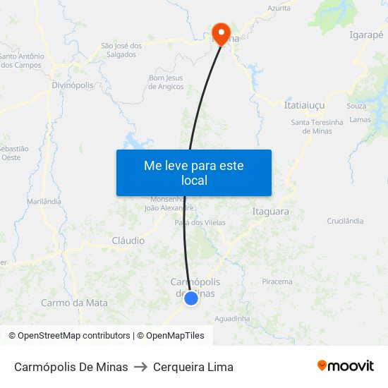 Carmópolis De Minas to Cerqueira Lima map