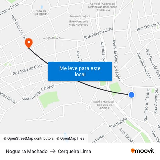 Nogueira Machado to Cerqueira Lima map