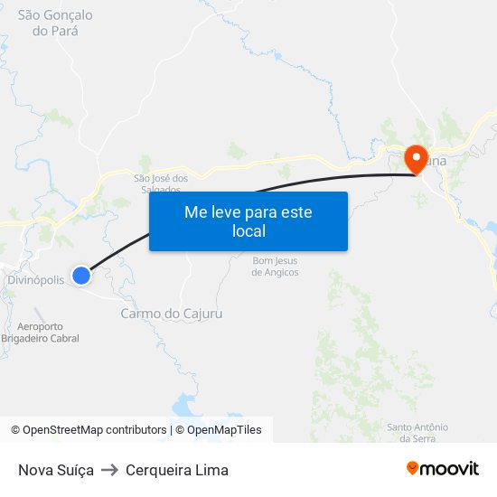 Nova Suíça to Cerqueira Lima map