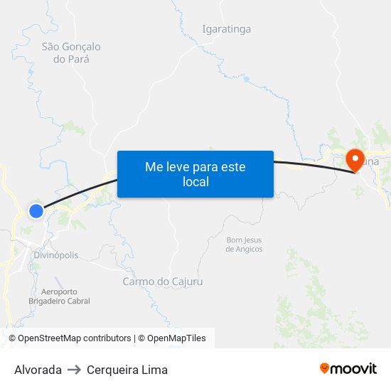 Alvorada to Cerqueira Lima map