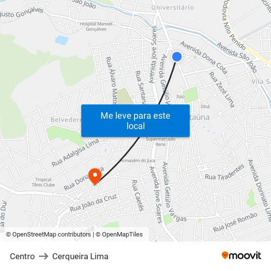 Centro to Cerqueira Lima map