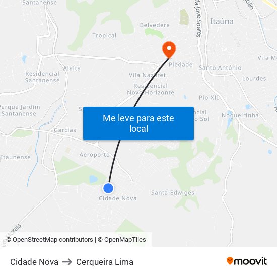 Cidade Nova to Cerqueira Lima map