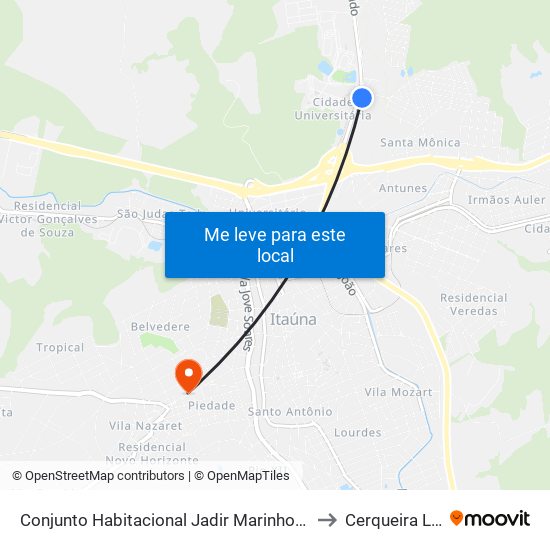 Conjunto Habitacional Jadir Marinho De Faria to Cerqueira Lima map