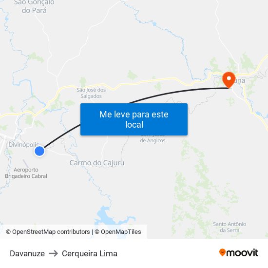 Davanuze to Cerqueira Lima map