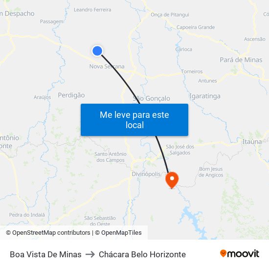Boa Vista De Minas to Chácara Belo Horizonte map