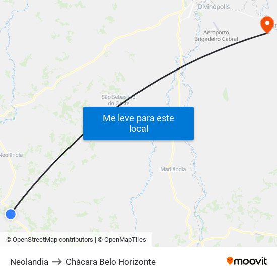 Neolandia to Chácara Belo Horizonte map
