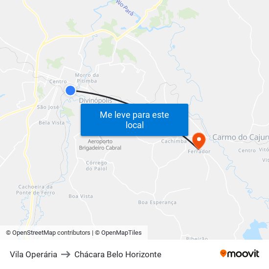 Vila Operária to Chácara Belo Horizonte map