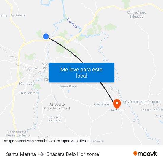 Santa Martha to Chácara Belo Horizonte map