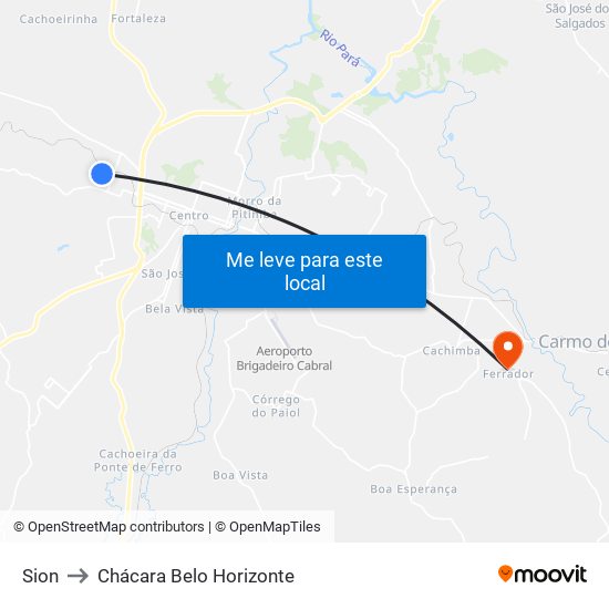 Sion to Chácara Belo Horizonte map