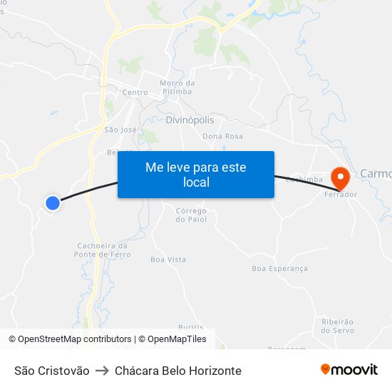 São Cristovão to Chácara Belo Horizonte map