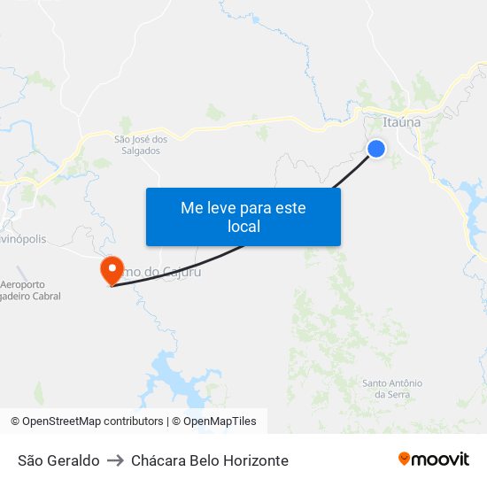 São Geraldo to Chácara Belo Horizonte map