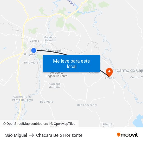 São Miguel to Chácara Belo Horizonte map