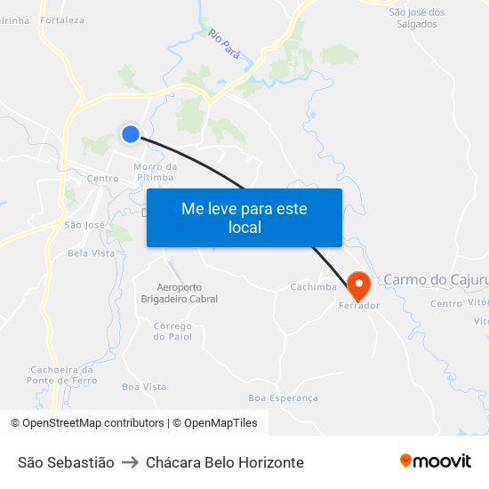 São Sebastião to Chácara Belo Horizonte map