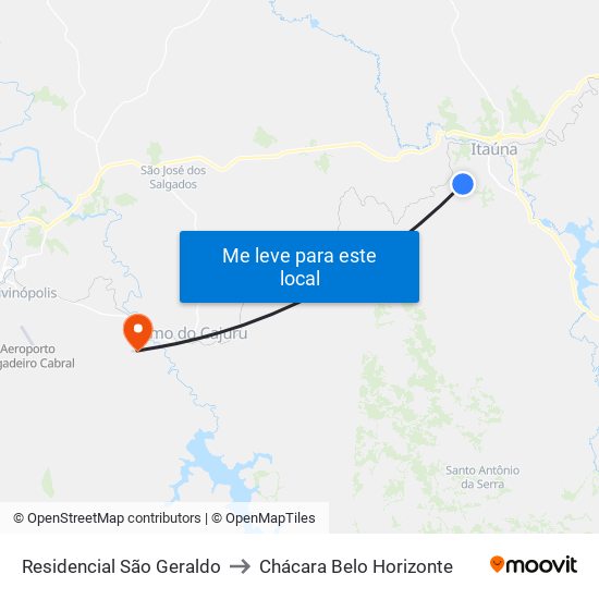 Residencial São Geraldo to Chácara Belo Horizonte map