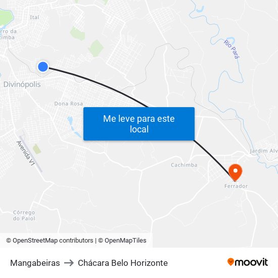 Mangabeiras to Chácara Belo Horizonte map