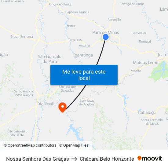 Nossa Senhora Das Graças to Chácara Belo Horizonte map