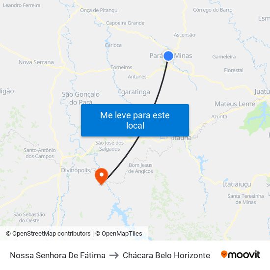 Nossa Senhora De Fátima to Chácara Belo Horizonte map