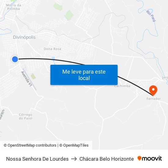 Nossa Senhora De Lourdes to Chácara Belo Horizonte map