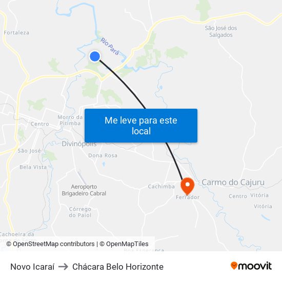 Novo Icaraí to Chácara Belo Horizonte map