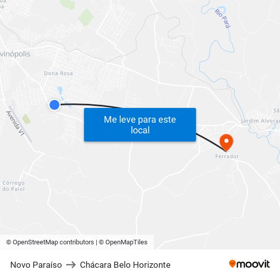 Novo Paraíso to Chácara Belo Horizonte map