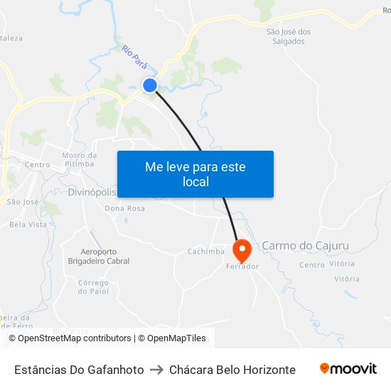 Estâncias Do Gafanhoto to Chácara Belo Horizonte map