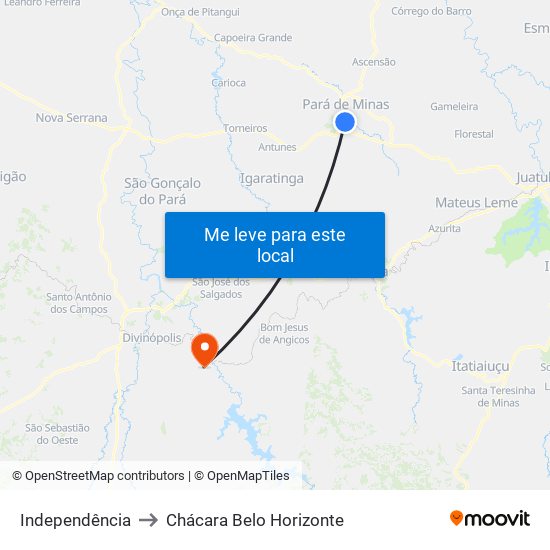 Independência to Chácara Belo Horizonte map