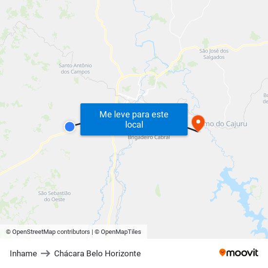 Inhame to Chácara Belo Horizonte map