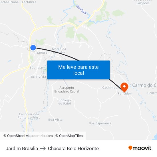 Jardim Brasília to Chácara Belo Horizonte map