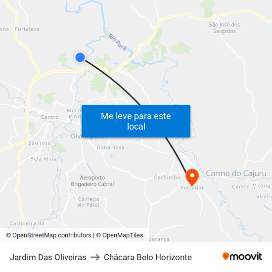 Jardim Das Oliveiras to Chácara Belo Horizonte map