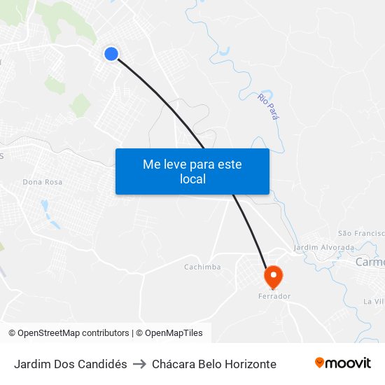 Jardim Dos Candidés to Chácara Belo Horizonte map
