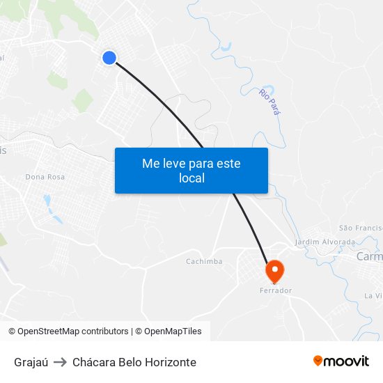 Grajaú to Chácara Belo Horizonte map