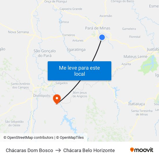 Chácaras Dom Bosco to Chácara Belo Horizonte map