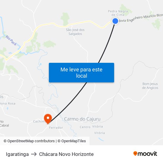 Igaratinga to Chácara Novo Horizonte map