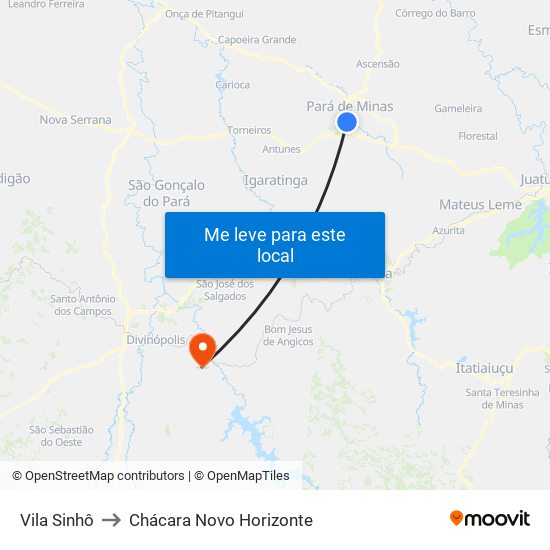 Vila Sinhô to Chácara Novo Horizonte map