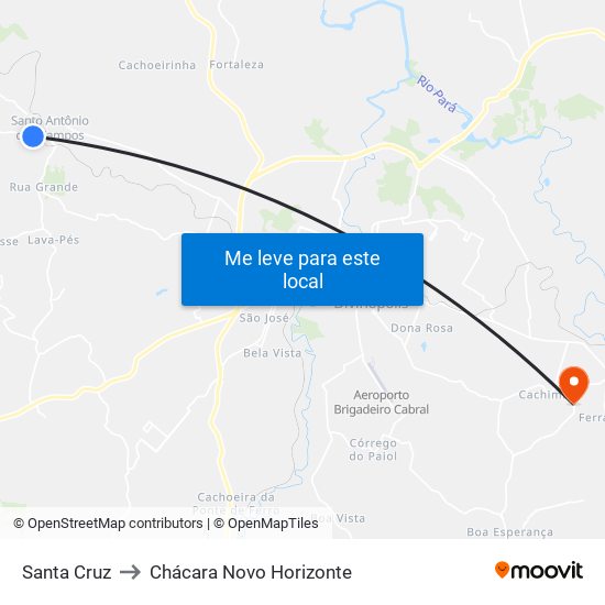 Santa Cruz to Chácara Novo Horizonte map