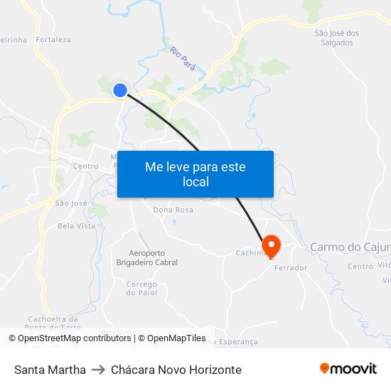 Santa Martha to Chácara Novo Horizonte map