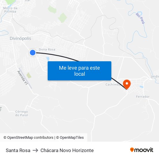 Santa Rosa to Chácara Novo Horizonte map