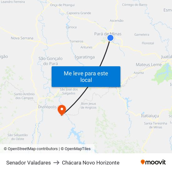 Senador Valadares to Chácara Novo Horizonte map