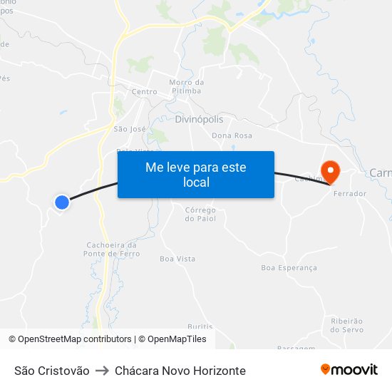 São Cristovão to Chácara Novo Horizonte map