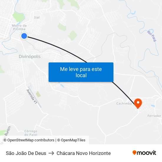 São João De Deus to Chácara Novo Horizonte map