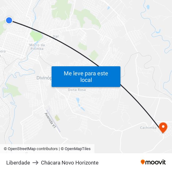 Liberdade to Chácara Novo Horizonte map