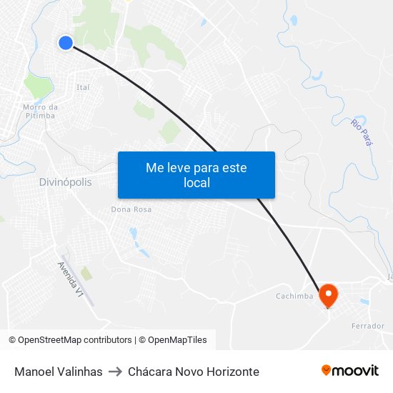 Manoel Valinhas to Chácara Novo Horizonte map