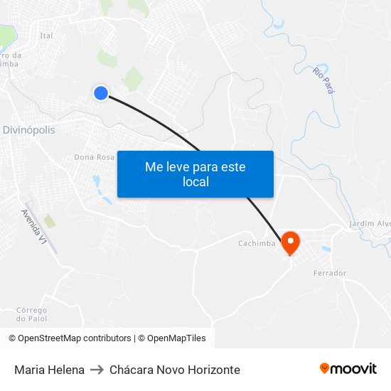 Maria Helena to Chácara Novo Horizonte map
