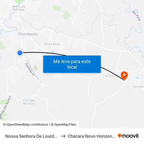 Nossa Senhora De Lourdes to Chácara Novo Horizonte map