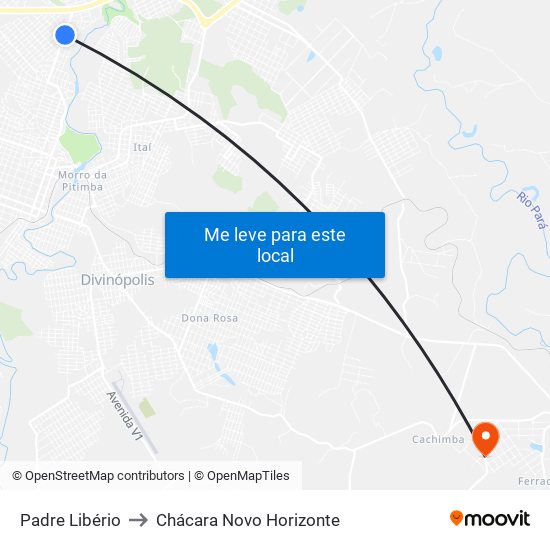 Padre Libério to Chácara Novo Horizonte map